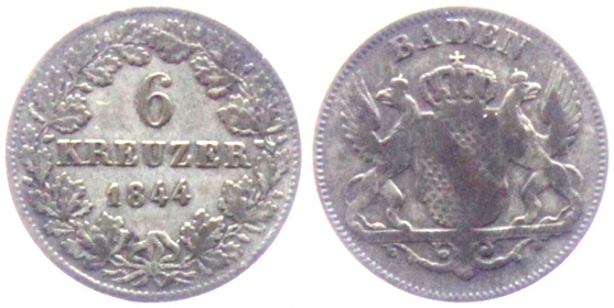 Baden - 1844 - Leopold I. (1830-1852) - 6 Kreuzer - ss