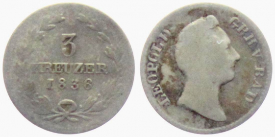 Baden - 1836 - Leopold I. (1830-1852) - 3 Kreuzer - s