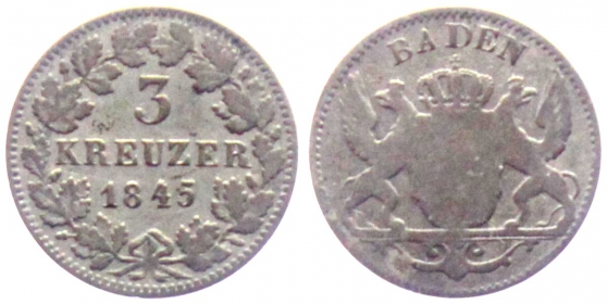 Baden - 1845 - Leopold I. (1830-1852) - 3 Kreuzer - s-ss