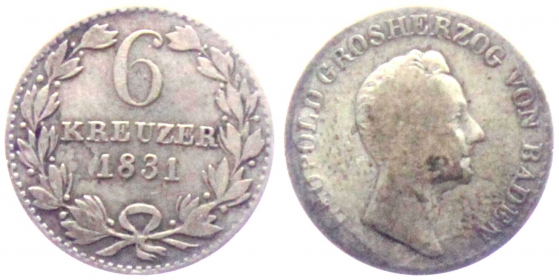 Baden - 1831 - Leopold I. (1830-1852) - 6 Kreuzer - ss