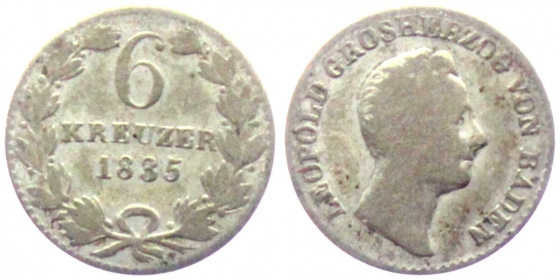 Baden - 1835 - Leopold I. (1830-1852) - 6 Kreuzer - s-ss