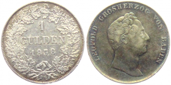 Baden - 1838 - Leopold I. (1830-1852) - 1 Gulden - vz+ - Patina