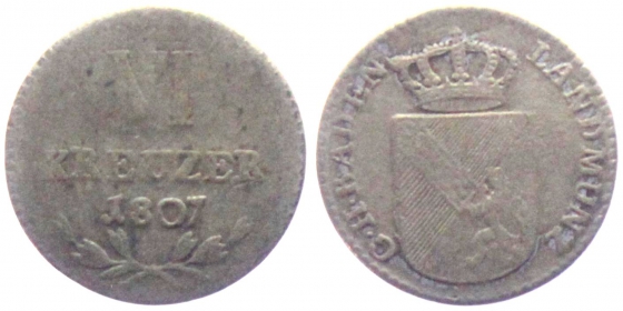 Baden - 1807 - Karl Friedrich (1738-1811) - 6 Kreuzer - s