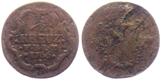 Baden - 1766 FBLM - Karl Friedrich (1738-1811) - 1/2 Kreuzer - s