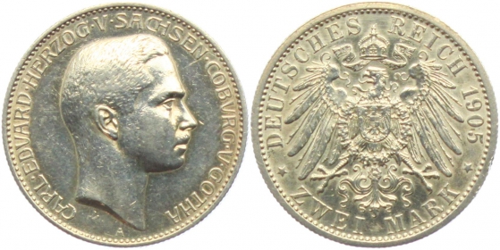 Sachsen-Coburg-Gotha - J 147 - 1905 A - Carl Eduard (1950 - 1918) - 2 Mark - vz-st