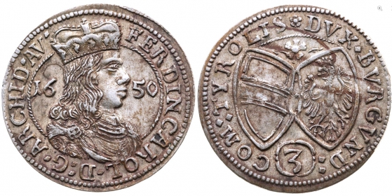 Österreich - Haus Habsburg - 1650 - Erzherzog Ferdinand Karl (1632-1662) - 3 Kreuzer - vz-st