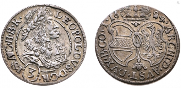 Österreich - Haus Habsburg - 1694 - Leopold I. (1658-1705) - 3 Kreuzer / Groschen - vz-st