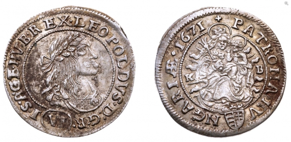 Österreich - Haus Habsburg - 1671 - Leopold I. (1658-1705) - 6 Kreuzer - vz