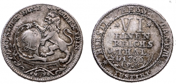 Hessen-Kassel - 1766 FU - Landgraf Friedrich II. (1760-1785) - 1/6 Taler- f.vz