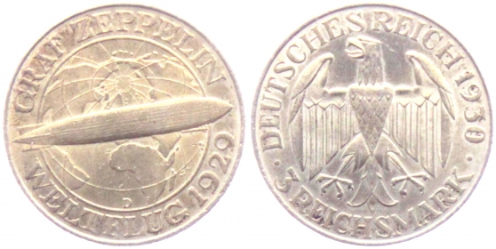 Weimarer Republik - J 342 - 1929 D  - Zeppelin - 2 Reichsmark - vz+