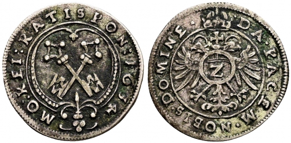 Regensburg, Stadt - 1634 - Kaiser Ferdinand II. (1618-1637) - Halbbatzen - vz