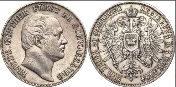 Schwarzburg-Rudolstadt - 1864 - Friedrich Günther (1807-1867) - zum 50jährigen Regierungsjubikäum - Taler - f.vz