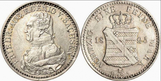 Sachsen - 1825 GS - Friedrich August I. (1806-1827 - 1/6 Taler - vz