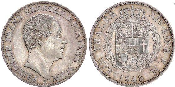 Mecklenburg-Schwerin - 1848 A - Friedrich Franz II. (1842-1883) -  Angsttaler - vz