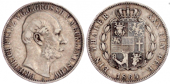 Mecklenburg-Schwerin - 1864 A - Friedrich Franz II. (1842-1883) -  Vereinstaler - ss+