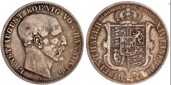 Braunschweig-Calenberg-Hannover - 1851 B - Ernst August 1837-1851) - Ausbeutetaler - ss