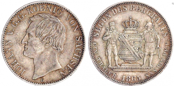 Sachsen - 1865 B - Johann (1854-1873) - Ausbeutevereinstaler - f.vz