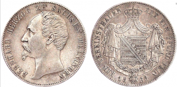 Sachsen-Meiningen - 1866 - Bernhard II. (1821-1866) - Vereinstaler - ss-vz