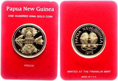 Papua Neuguinea - 1979 - Portaits von Eingeborenen - Paradisvogel - 100 Kina - PP in Blister,  Box mit Echtheitszertifikat