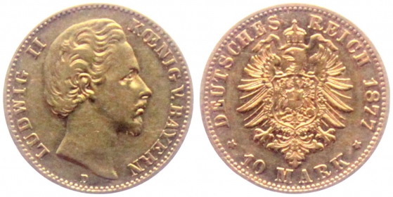 Bayern - J 196 - 1877 D - Ludwig II. von Bayern (1845-1886) - 10 Mark - ss+