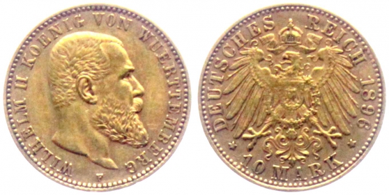 Württemberg - J 295 - 1896 F - Wilhelm II. (1891-1918) - 10 Mark - vz