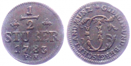 Jülich-Kleve-Berg - 1783 PM - Karl Theodor (1742-1799) - 1/2 Stüber - vz