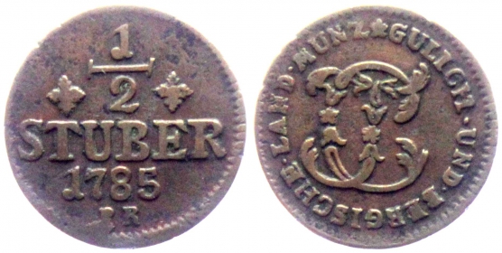 Jülich-Kleve-Berg - 1785 PR - Karl Theodor (1742-1799) - 1/2 Stüber - ss-vz
