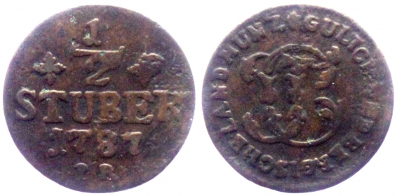 Jülich-Kleve-Berg - 1787 PR - Karl Theodor (1742-1799) - 1/2 Stüber - ss