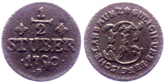 Jülich-Kleve-Berg - 1790 PR - Karl Theodor (1742-1799) - 1/2 Stüber - ss
