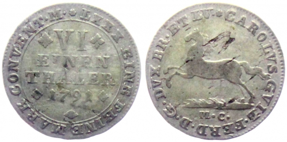 Braunschweig-Lüneburg - 1791 MC - Karl Wilhelm Ferdinand (1780-1806) - 1/6 Taler - vz-SF