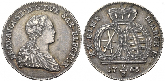 Sachsen, Alb. Linie - 1766 EDC - Friedrich August III./I. (1763-1806) - 2/3 Taler - vz