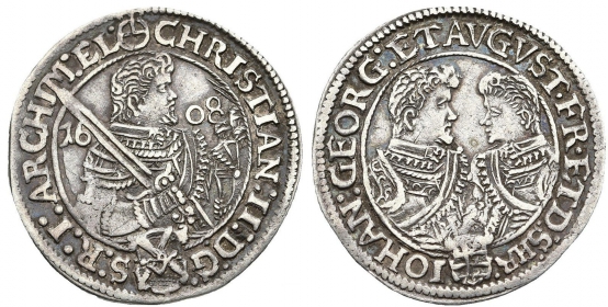 Sachsen - 1608 - Christian II., Johann Georg I., August (1591-1611) - 1/4 Taler - vz