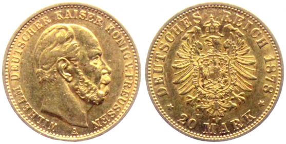 Preussen - J 246 - 1878 A - Wilhelm I. (1861-1888) - 20 Mark - ss-vz