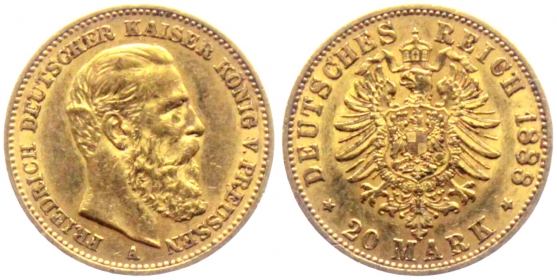Preussen - J 248 - 1888 A - Friedrich III. (1888) - 20 Mark - ss