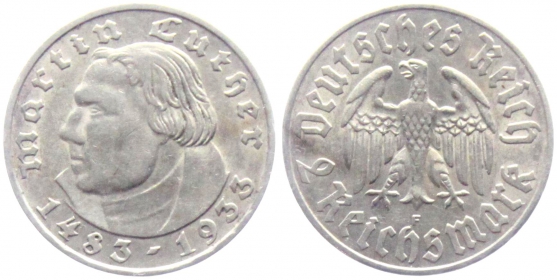 Drittes Reich - J 352 - 1933 F - Martin Luther - 2 Reichsmark - vz