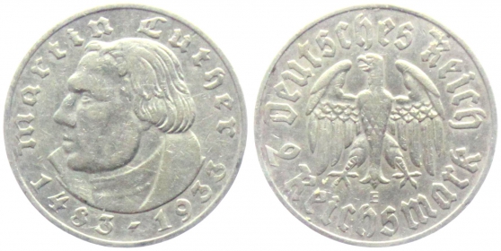 Drittes Reich - J 352 - 1933 E - Martin Luther - 2 Reichsmark - ss+