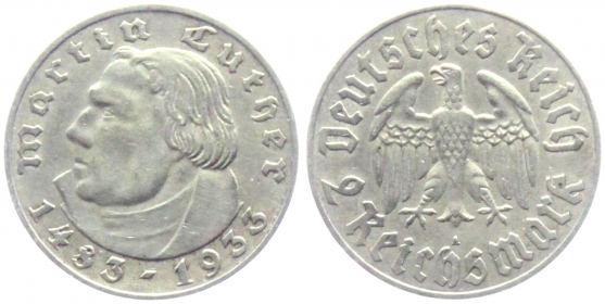 Drittes Reich - J 352 - 1933 A - Martin Luther - 2 Reichsmark - ss-vz