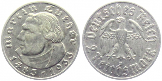 Drittes Reich - J 352 - 1933 J - Martin Luther - 2 Reichsmark - vz