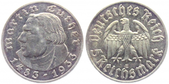 Drittes Reich - J 353 - 1933 E - Martin Luther - 5 Reichsmark - vz