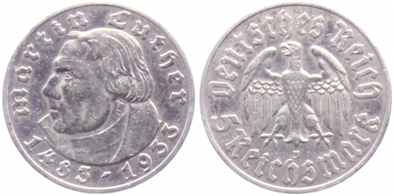 Drittes Reich - J 353 - 1933 J - Martin Luther - 5 Reichsmark - ss-vz