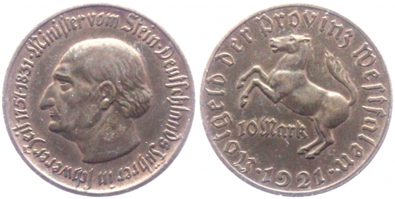 Provinz Westfalen - N 12 -1921 - Freiherr vom Stein - 10 Mark - vz
