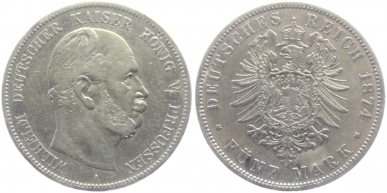 Preussen - J 97 - 1874 A - Wilhelm I. (1861-1888) - 5 Mark - s-ss