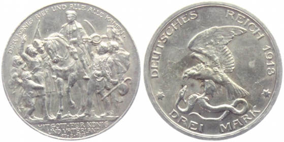 Preussen - J 110 - 1913 - Wilhelm II. (1888-1918) - der König rief... - 3 Mark - ss-vz