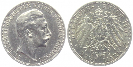 Preussen - J 103 - 1909 A - Kaiser Wilhelm II. (1888-1918) - 3 Mark - ss-vz