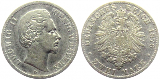 Bayern - J 41 - 1876 D - König Ludwig II. (1845-1886) - 2 Mark - s-ss