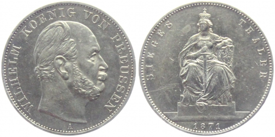 Preussen - 1871 - König Wilhelm (1861-1888) - Siegestaler - ss-vz - Kr.