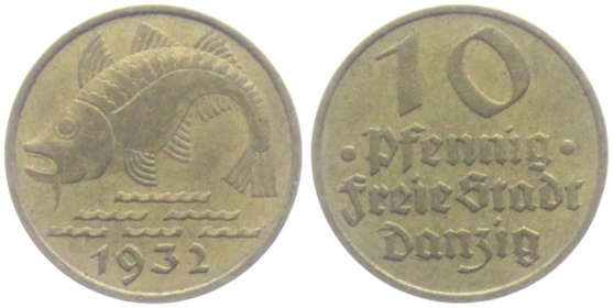 Danzig - D 13 - 1932 - 10 Pfennig - Fisch - vz