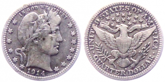 USA - 1914 S - Liberty Head - 1/4 Dollar - ss