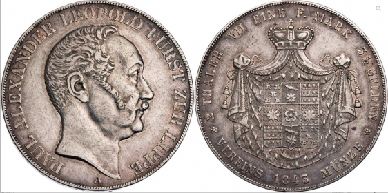 Lippe, Grafschaft - 1843 A- Paul Alexander Leopold / Leopold II. (1802-1851) - Vereinsdoppeltaler / 3,5 Gulden - gutes vz
