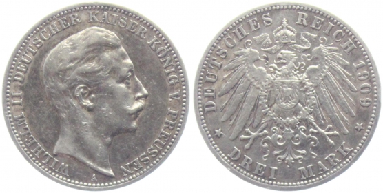 Preussen - J 103 - 1909 A - Kaiser Wilhelm II. (1888-1918) - 3 Mark - ss-vz